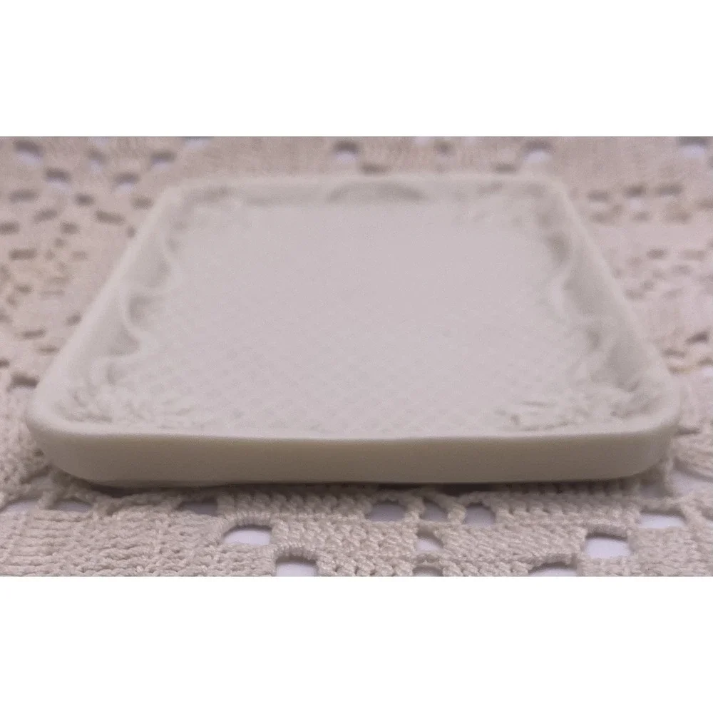 Vintage Mini Ivory Rose Porcelain Bisque Tea Set Tray Soap Dish Trinket Catch